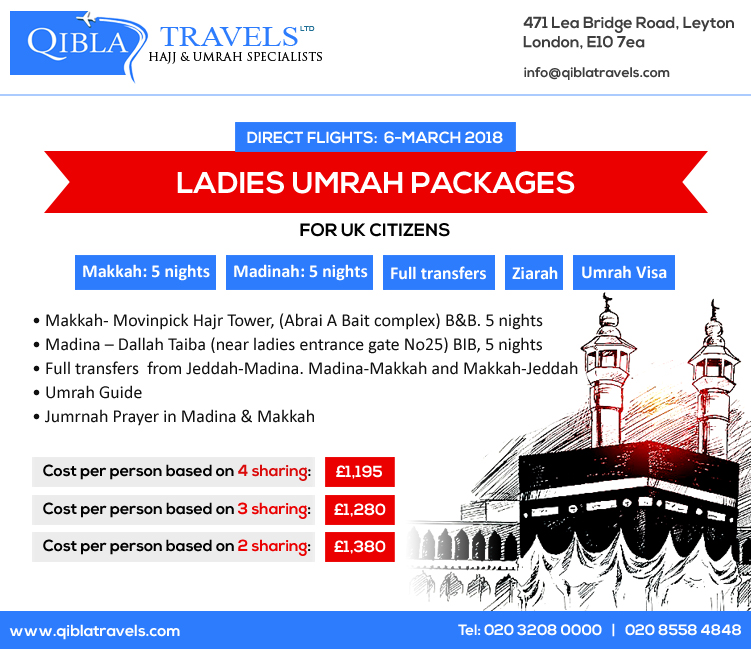 March Umrah for Ladies (age45+) without Mahram from UK